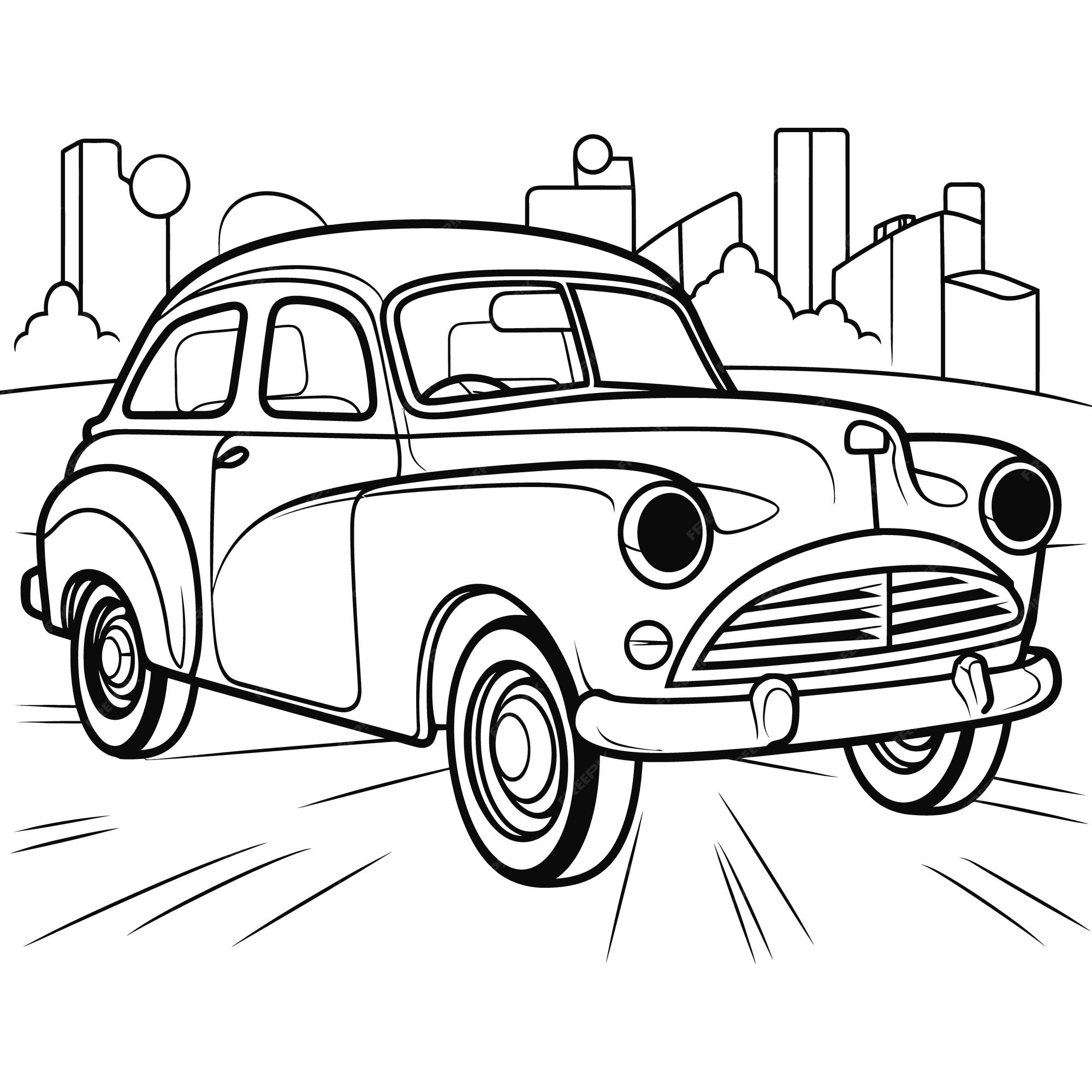 Premium vector hand drawn car clipart coloring book illustration