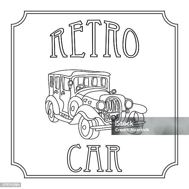 Retro vintage cars coloring adult page isolated on white stock illustration