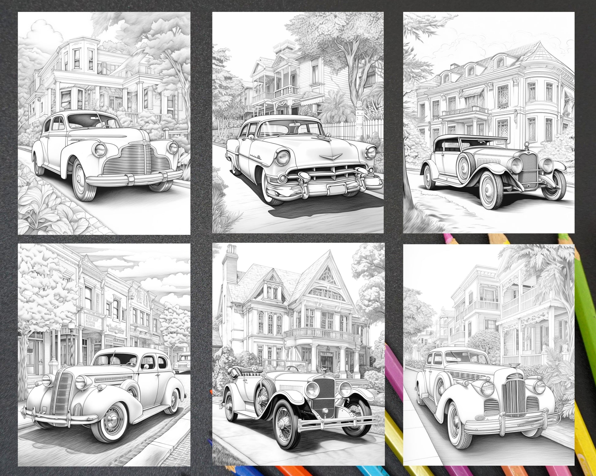 Vintage cars grayscale coloring pages printable for adults pdf fil â coloring