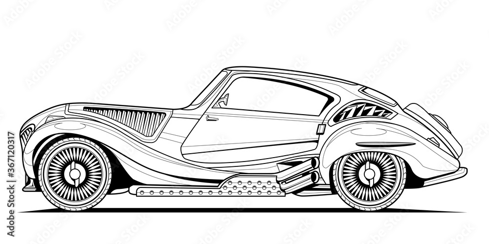 Vector original classic car illustration coloring book page for adult drawing line art on paper outlines vehicle graphic element wheel black contour sketch illustrate isolated on white background vector