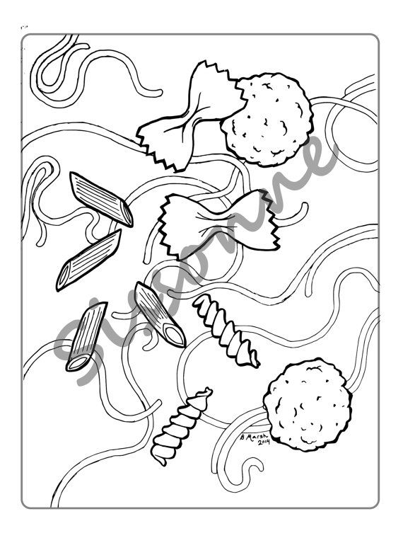 Meatballs and pasta noodles coloring page