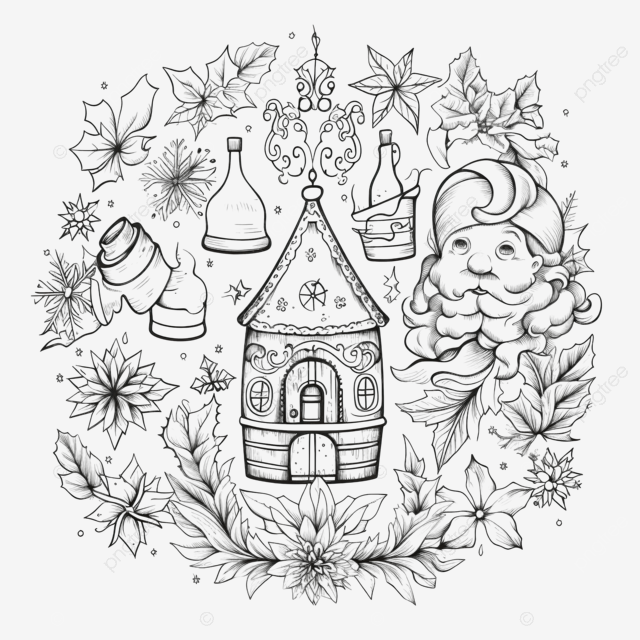 Vintage christmas elements coloring page black outline christmas coloring christmas bow gift design png transparent image and clipart for free download