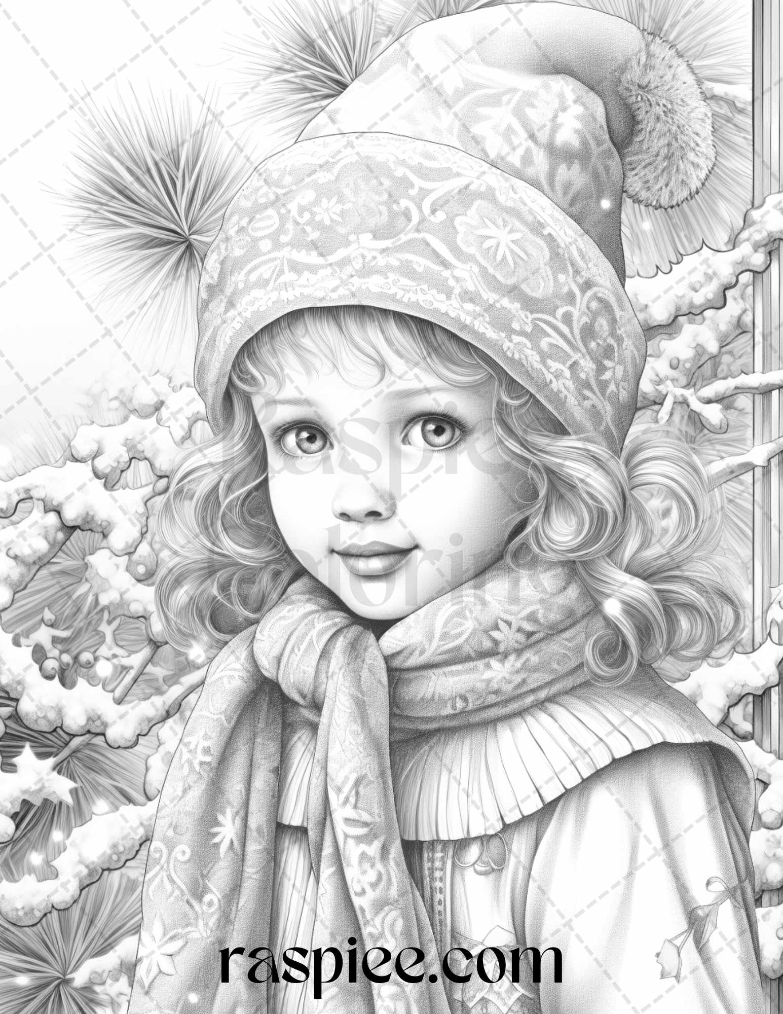 Vintage christmas girls grayscale coloring pages for adults and kid â coloring