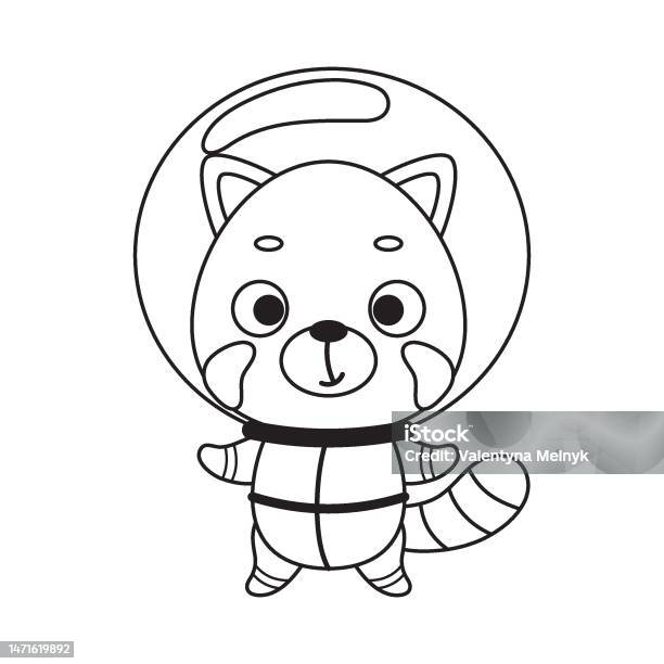 Coloring page cute little spaceman red panda coloring book for kids educational activity for preschool years kids and toddlers with cute animal vector stock illustration stock illustration
