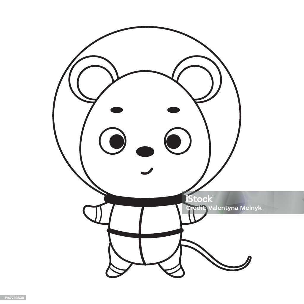 Coloring page cute little spaceman mouse coloring book for kids educational activity for preschool years kids and toddlers with cute animal vector stock illustration stock illustration