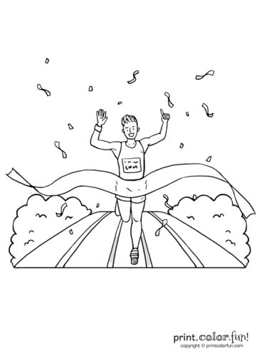 Runner crossing the race finish line coloring page