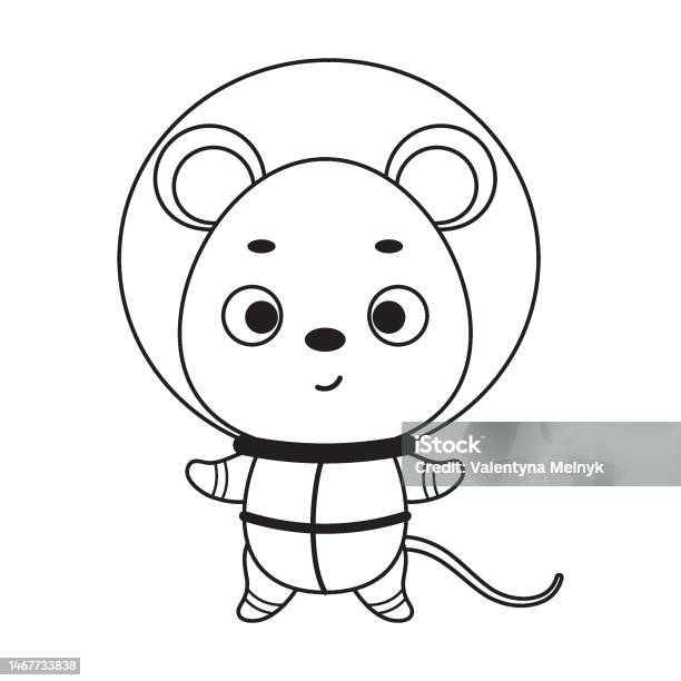 Coloring page cute little spaceman mouse coloring book for kids educational activity for preschool years kids and toddlers with cute animal vector stock illustration stock illustration