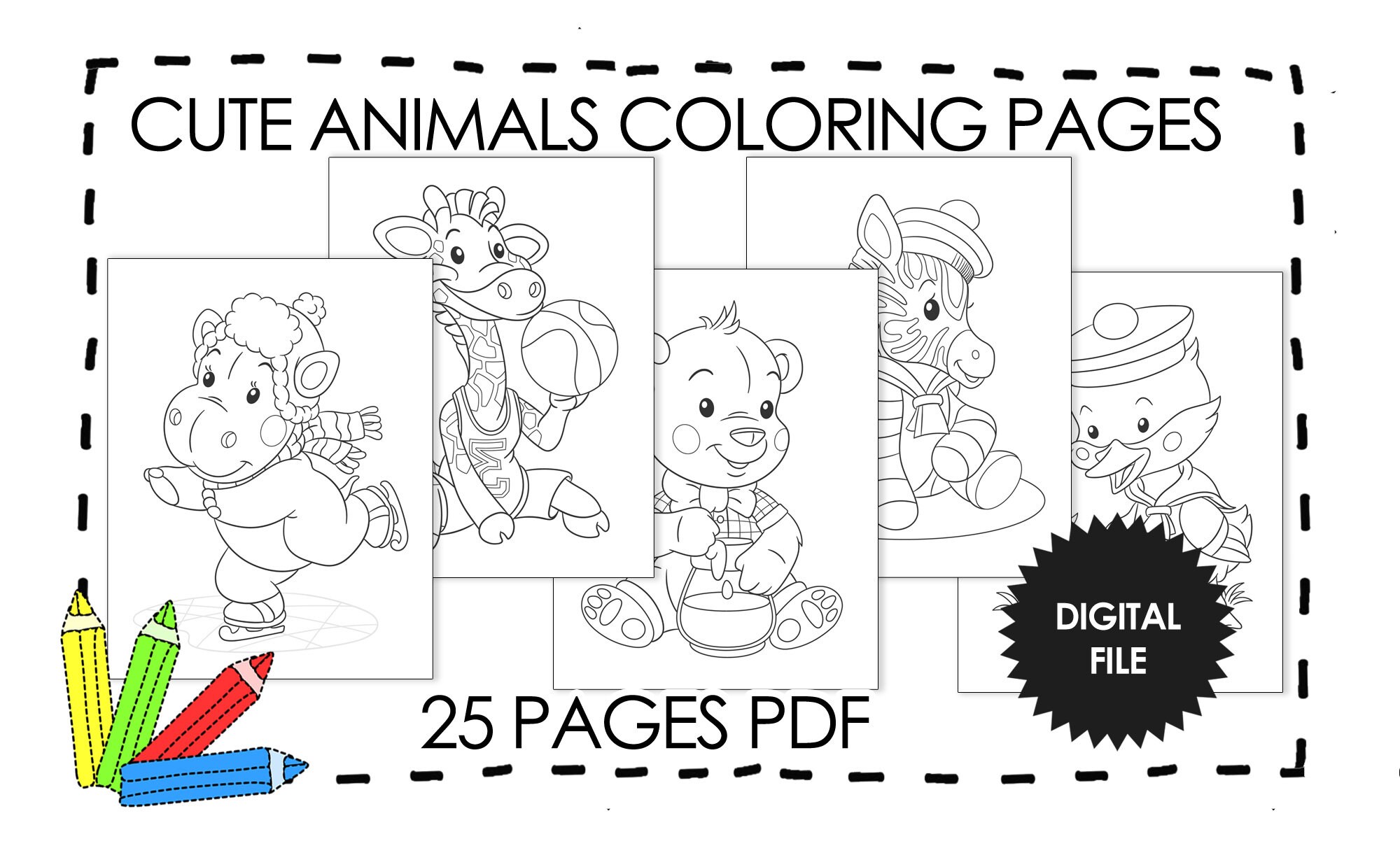 Animal coloring pages for kids preschool coloring book kids printables for girls and boys pdf pages print at home download now
