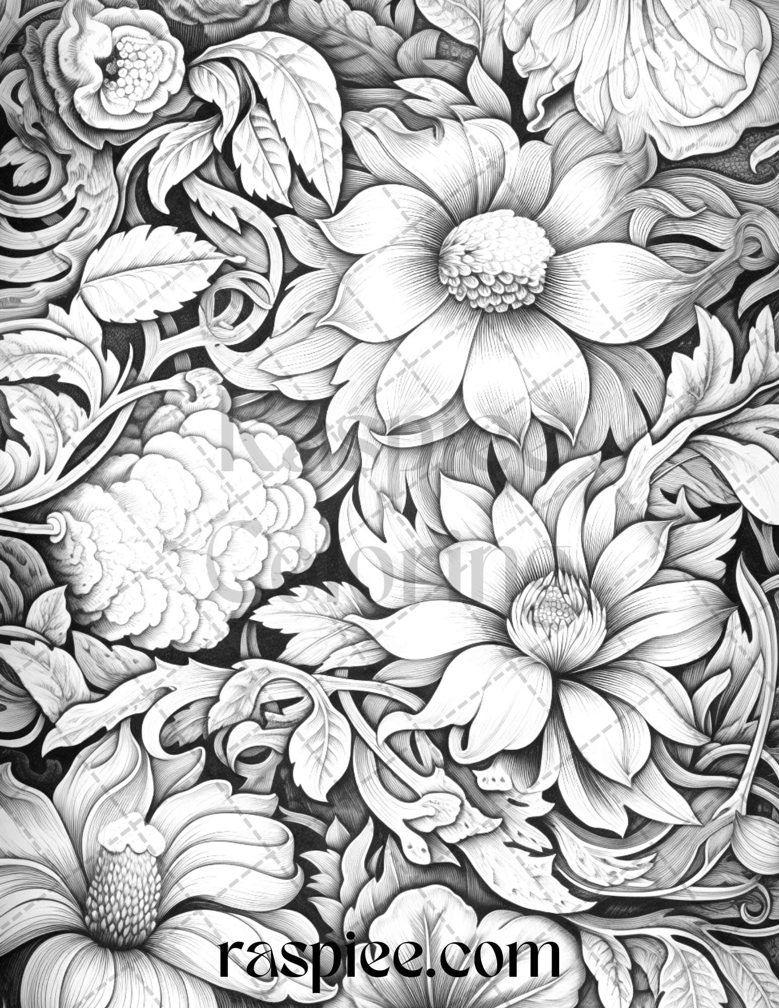 Vintage floral patterns grayscale coloring pages printable for adul â coloring