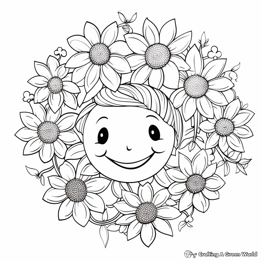 Flower wreath coloring pages