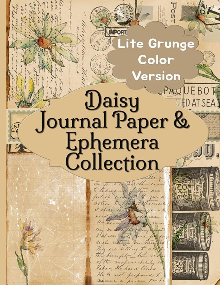 Daisy journal paper ephemera collection lite grunge color version vintage antique pages for junk scrapbooking and collage reprint operation books