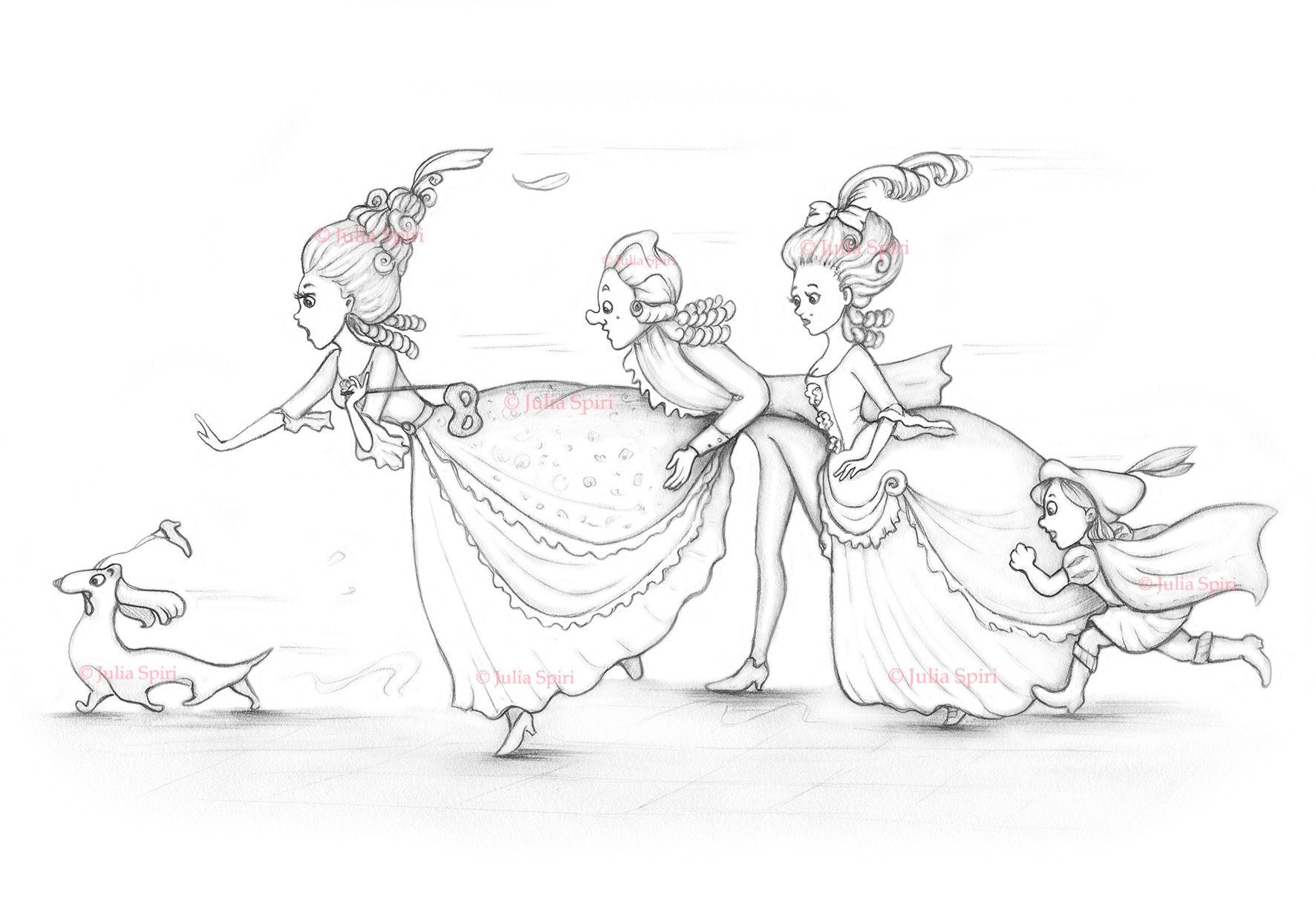 Coloring page mary antoinette vintage style ladies and dog missing â the art of julia spiri