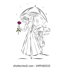 Mother daughter walk under umbrellas rainy stock vector royalty free