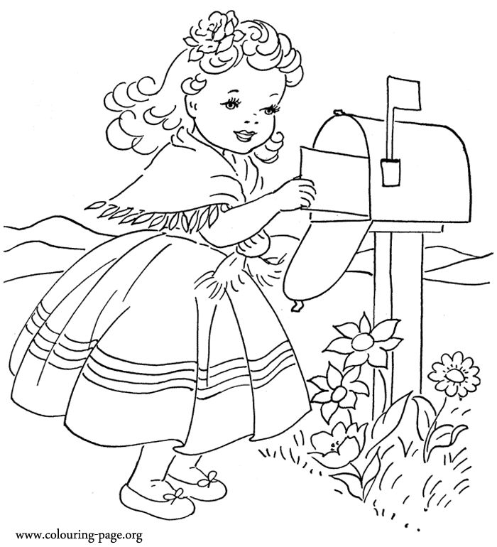 Girl mailing valentines day card coloring page valentine coloring pages vintage coloring books coloring pages