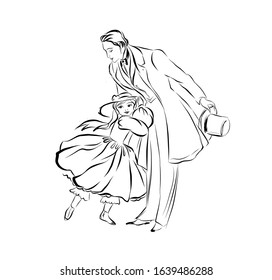 Dad daughter gentleman dressed tailcoat coat stock vector royalty free