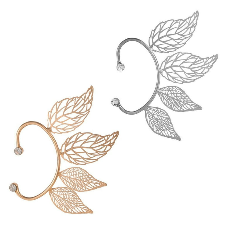 Wrap around earring for girls with hollowed leaves vintage ear clip for women mother daughter friends gift silver right ear