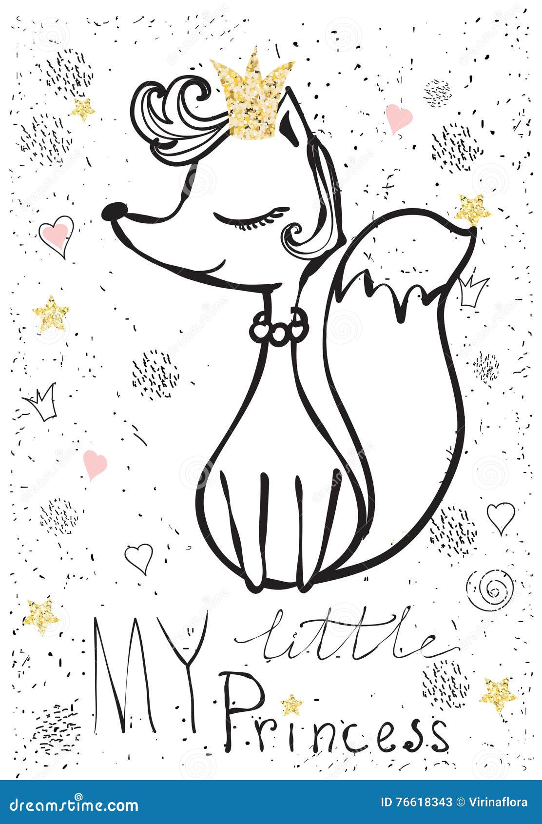 Princess fox stock vector illustration of poster heart