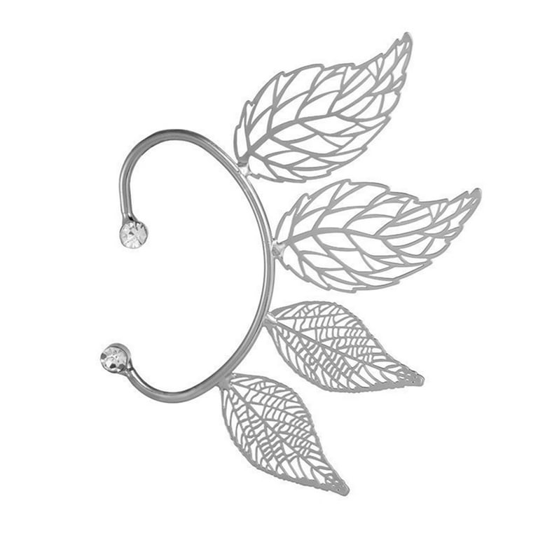 Wrap around earring for girls with hollowed leaves vintage ear clip for women mother daughter friends gift silver right ear