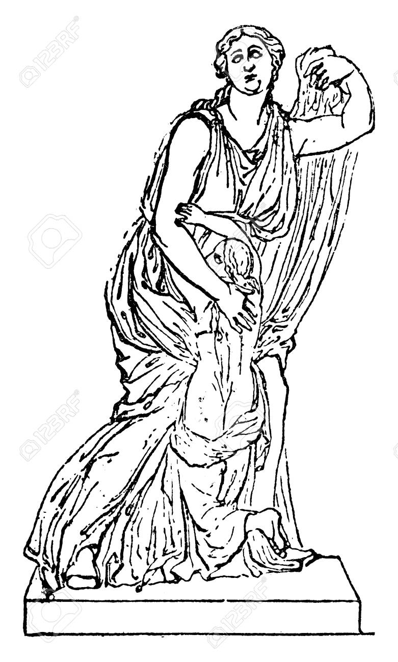 A statue of niobe with her youngest daughter vintage line drawing or engraving illustration royalty free svg cliparts vectors and stock illustration image