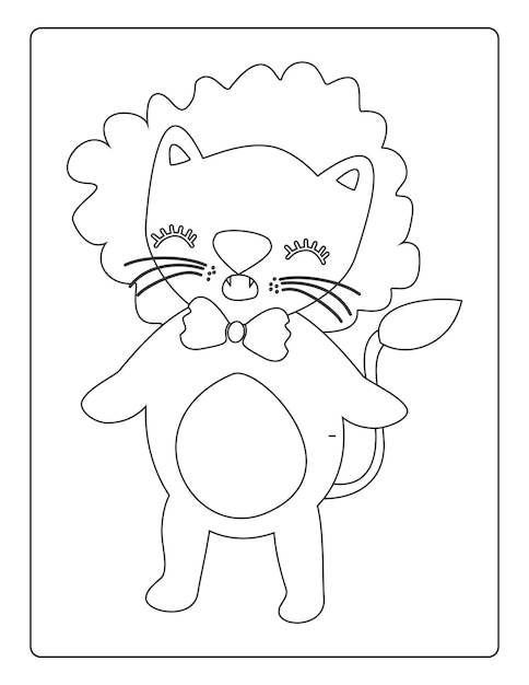 Premium vector animals coloring pages for kids with cute animals black and white activity worksheet