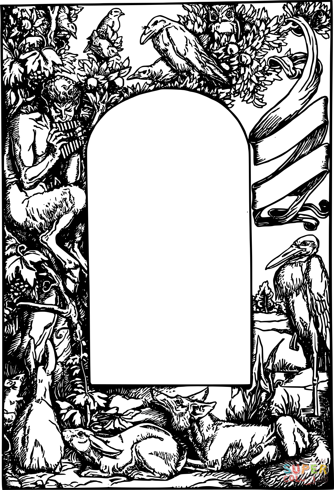 Vintage mythical animals frame coloring page free printable coloring pages