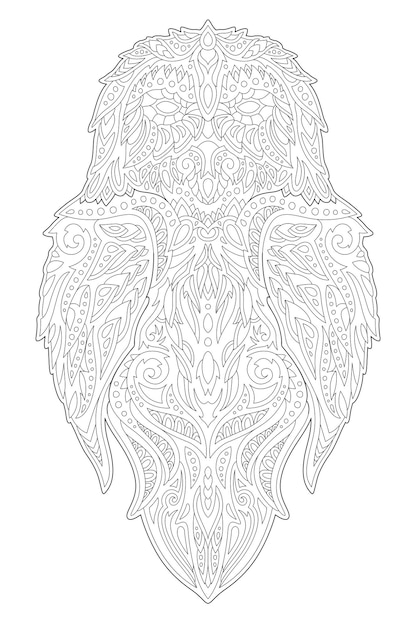 Premium vector line art for coloring book with ornate vintage owl