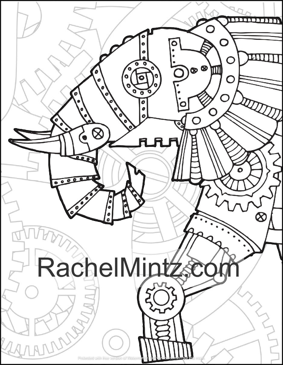 Steampunk animals coloring book