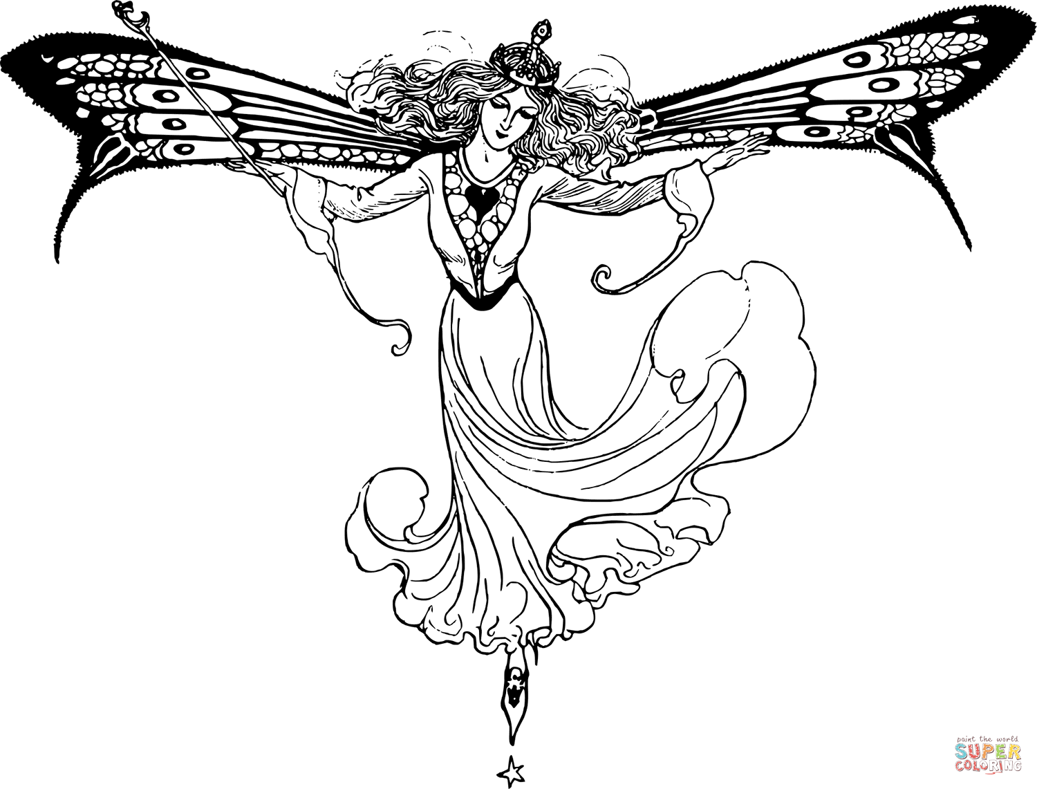 Vintage fairy coloring page free printable coloring pages