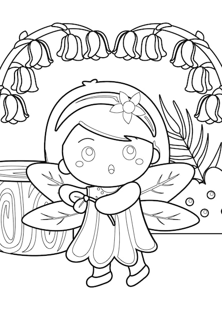Premium vector coloring pages for kids a page garden fairies theme