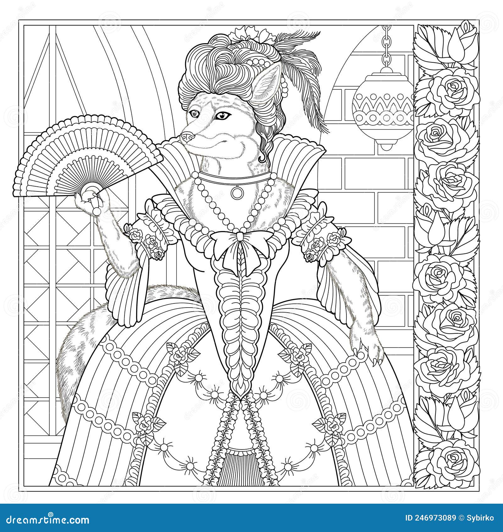 Fox adult coloring page stock vector illustration of animal