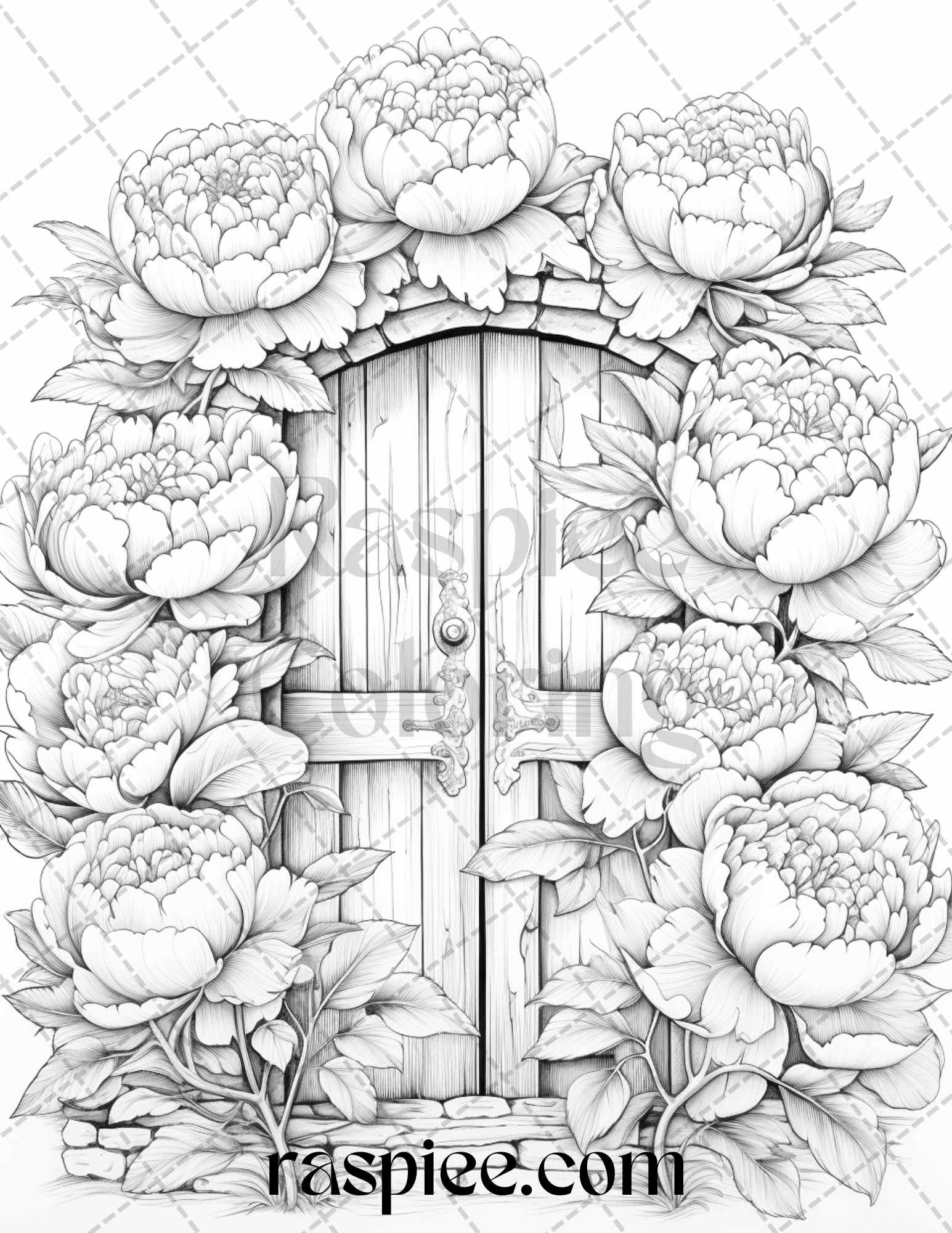 Flower fairy doors grayscale coloring pages printable for adults p â coloring