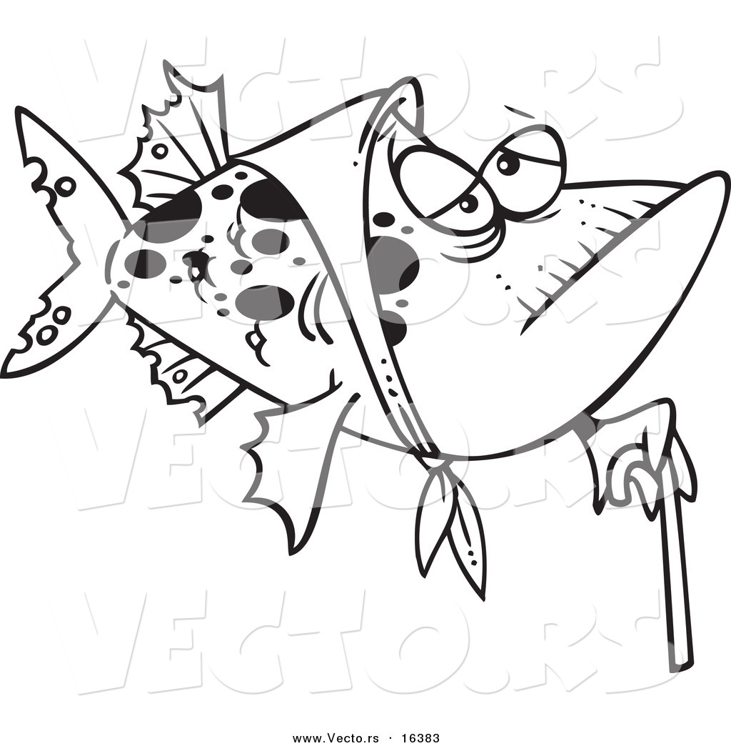 R of a cartoon granny fish with a cane