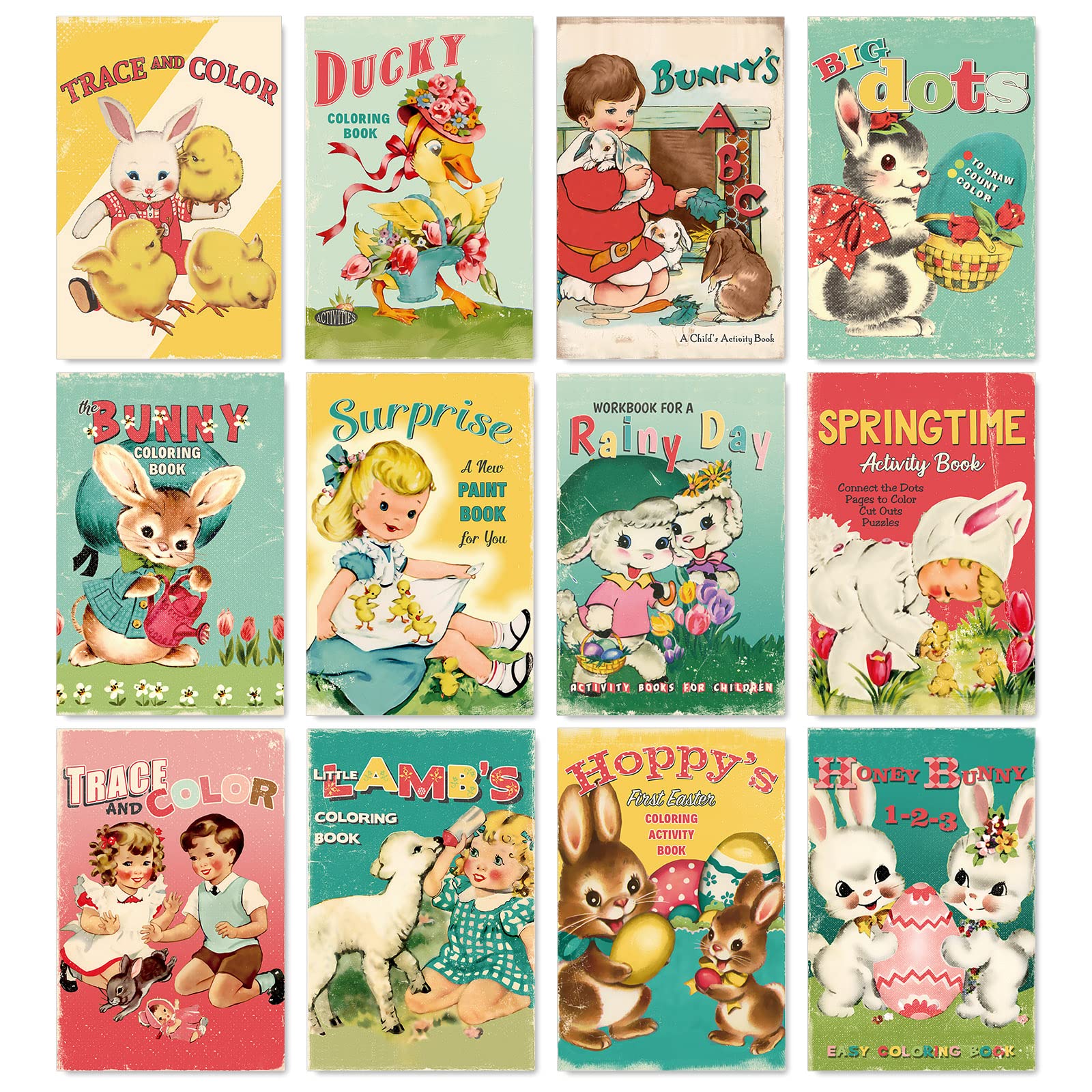 Anydesign vintage easter cards packs retro cartoon bunny greeting cards assorted blank note cards with envelopes stickers for spring easter classroom home office business x inch office products