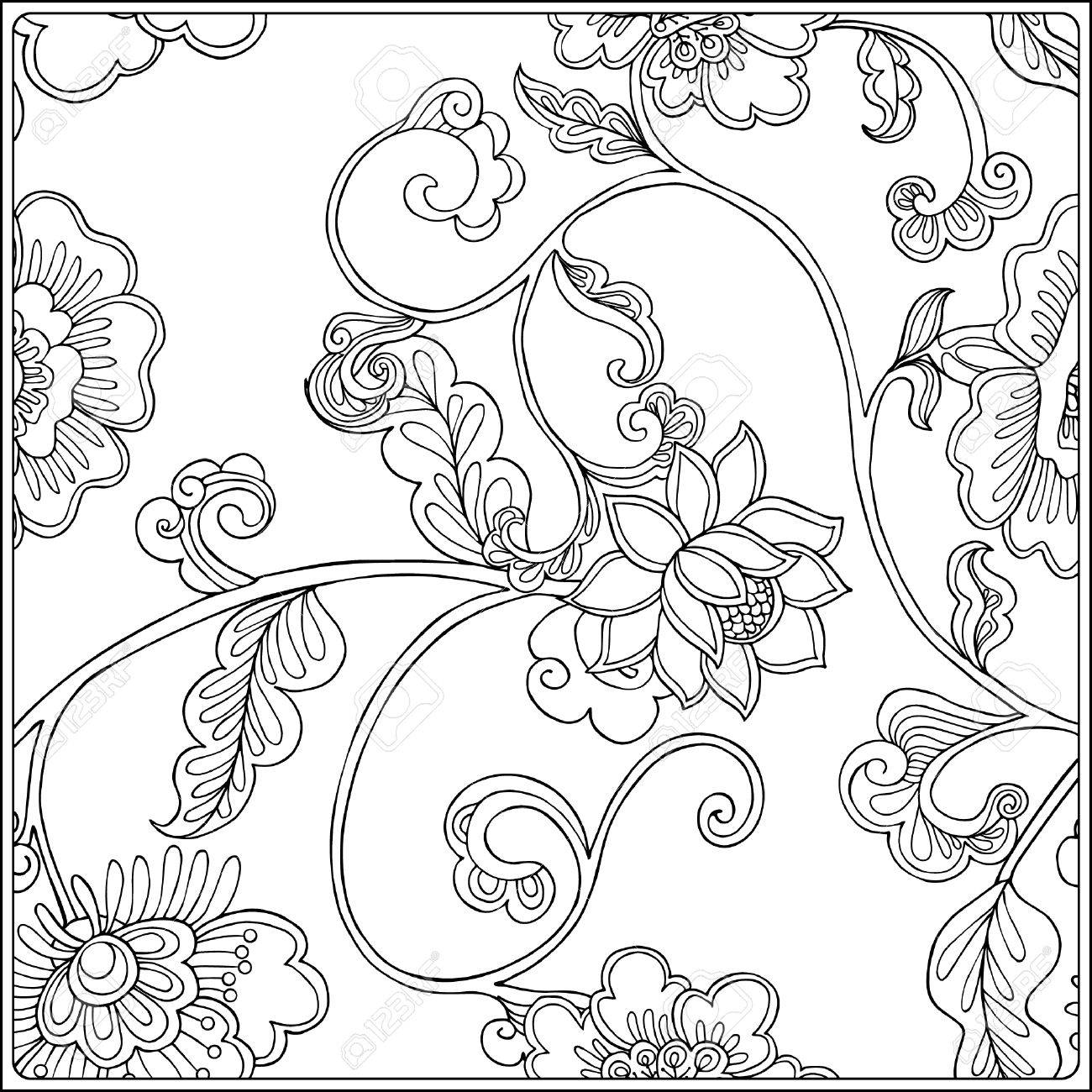 Vintage floral pattern outline drawing coloring book for adult and older children in vintage style coloring page vector illustration royalty free svg cliparts vectors and stock illustration image