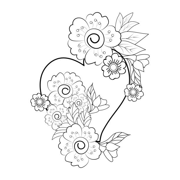 Flower coloring page for adults realistic flower coloring pages vintage floral vector illustration black outline drawing is perfect for coloring pages or books for children or adults stock illustration