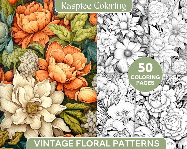 Vintage floral patterns grayscale coloring pages printable for adul in vintage floral pattern coloring pages vintage floral