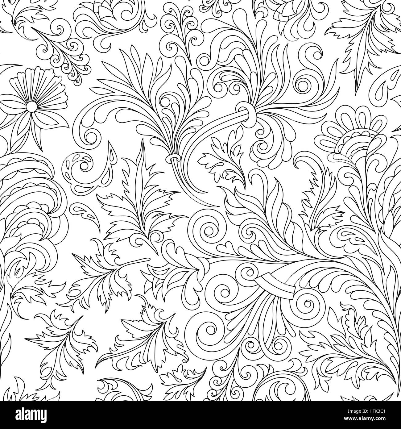 Decorative vintage flowers seamless pattern good for coloring book for adult and older children coloring page outline drawing vector illustration stock vector image art