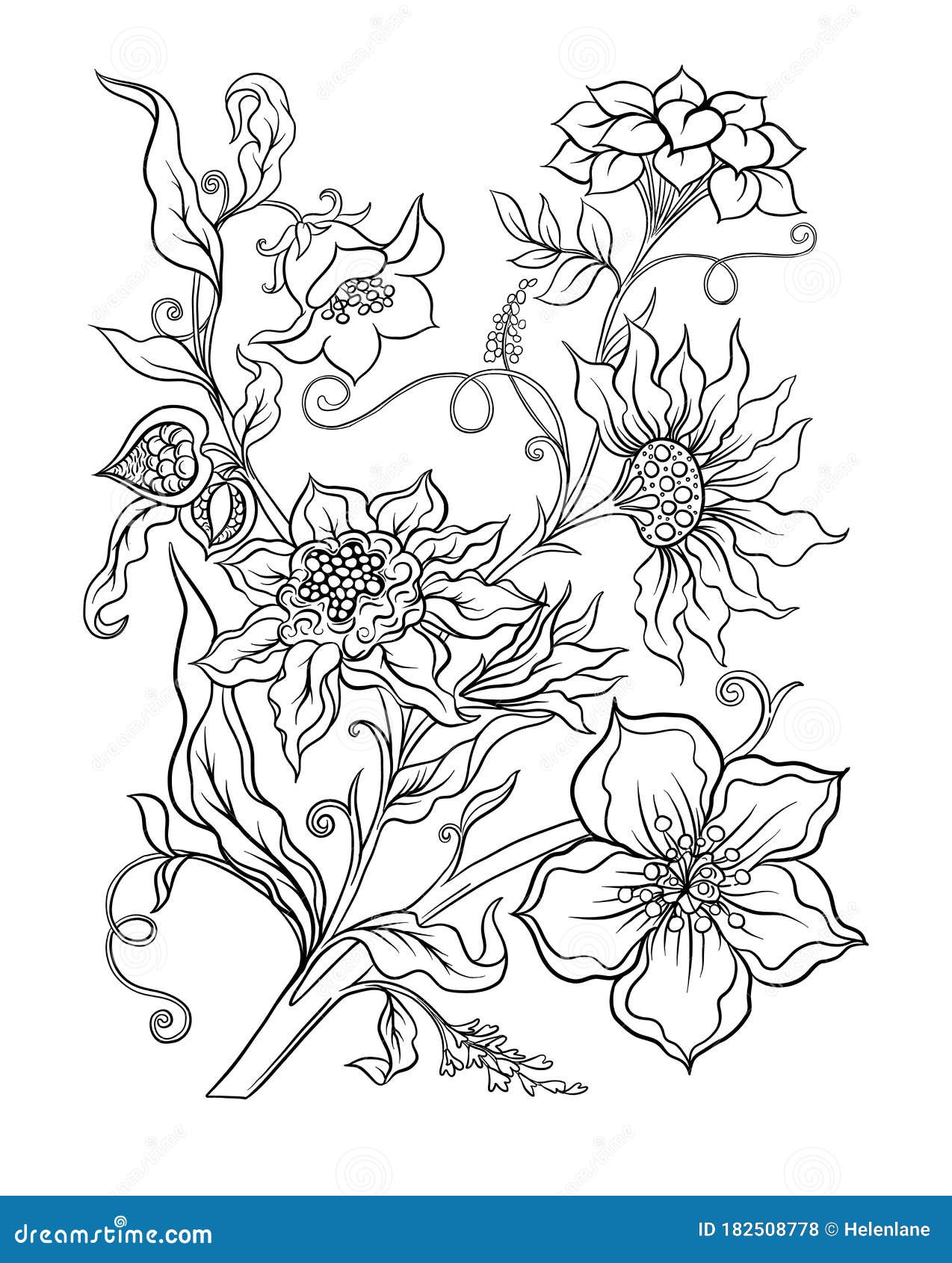 Fantasy flowers in retro vintage jacobean embroidery style stock vector