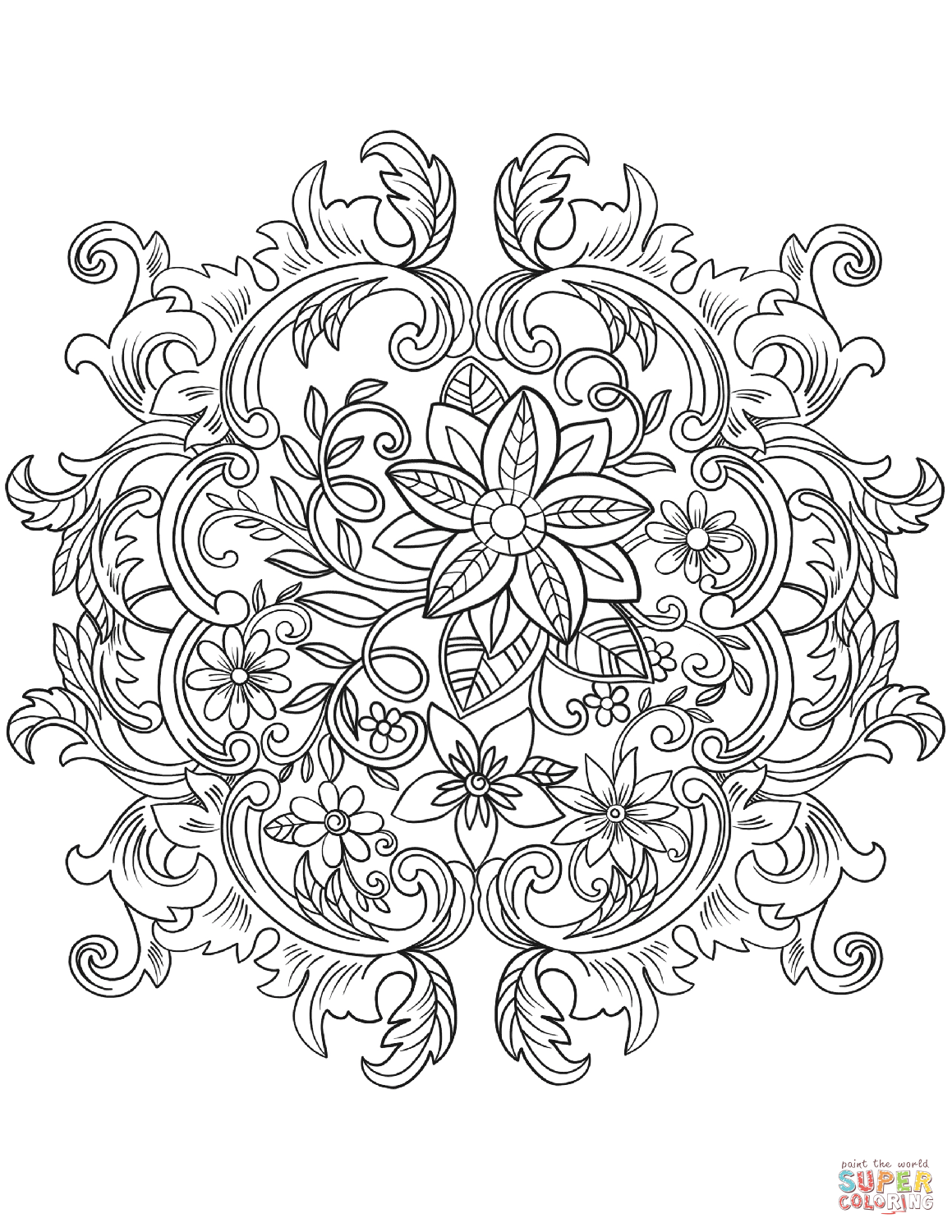 Vintage baroque flowers coloring page free printable coloring pages
