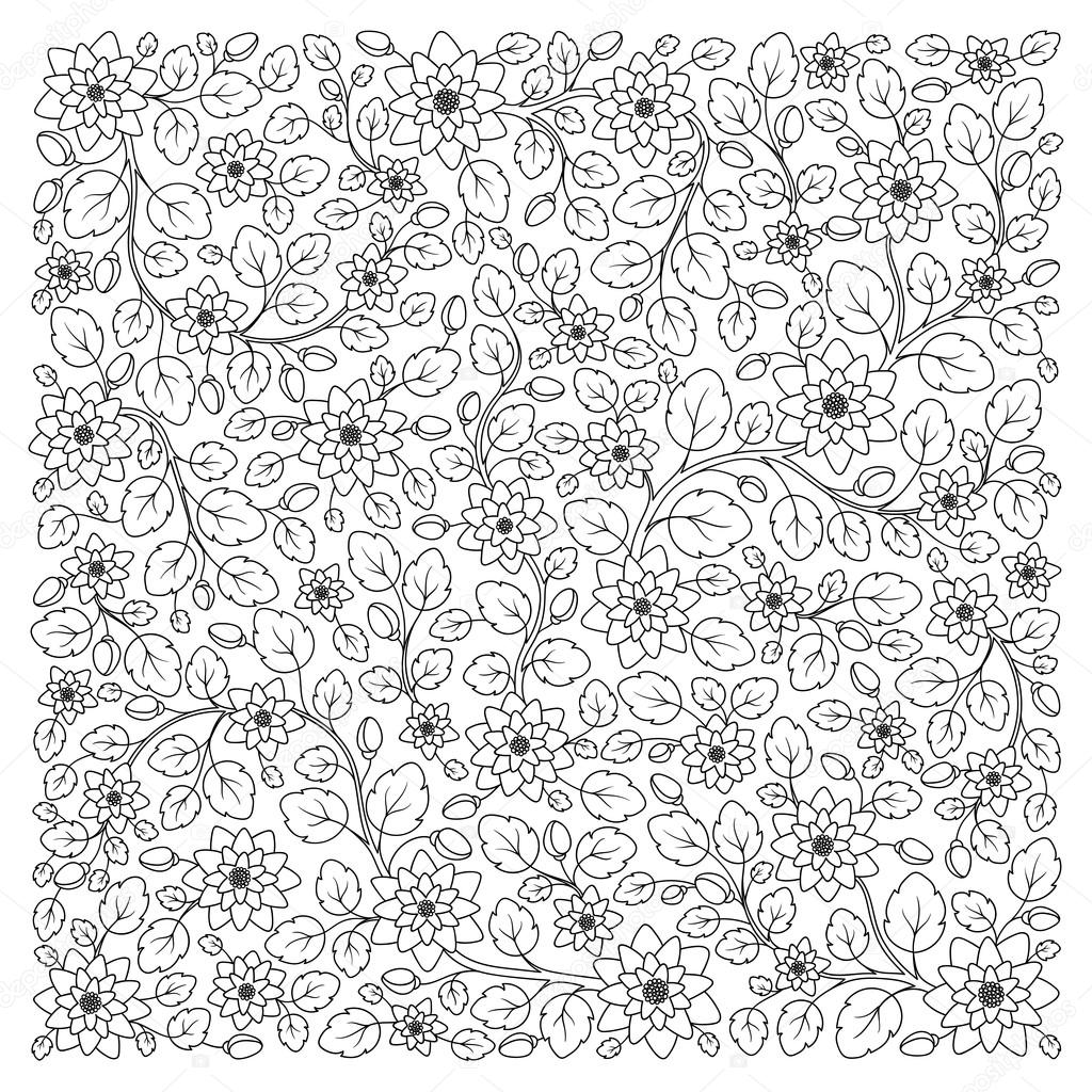 Coloring page with vintage flowers pattern stock vector by karpenyuk