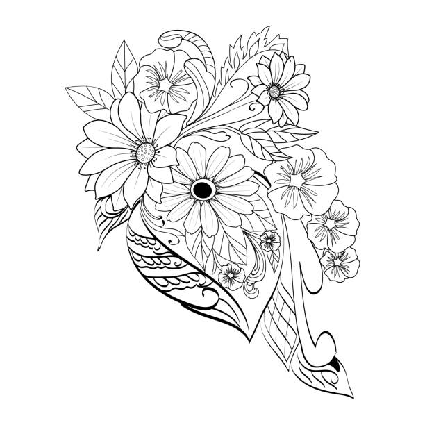 Flower coloring page for adults realistic flower coloring pages vintage floral vector illustration doodle flower art doodle flower art drawing doodle flower drawing flower drawing doodle art zentangle art stock illustration