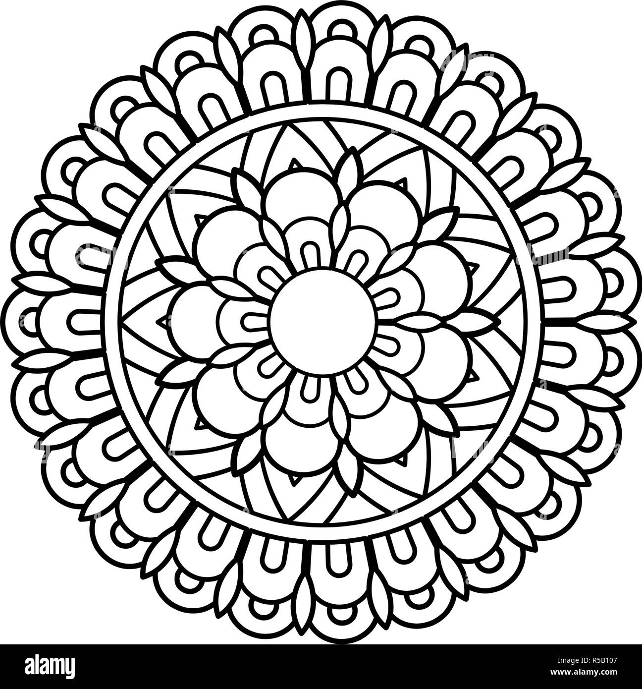 Flower mandala vector illustration adult coloring page circular abstract floral oriental pattern vintage decorative elements isolated on white background stock vector image art