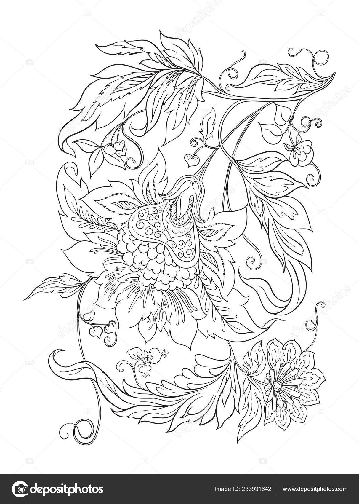 Stylized ornamental flowers retro vintage style jacobin embroidery outline hand stock vector by elenabesedina
