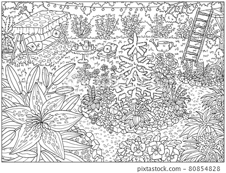 Black and white coloring page with flowers and