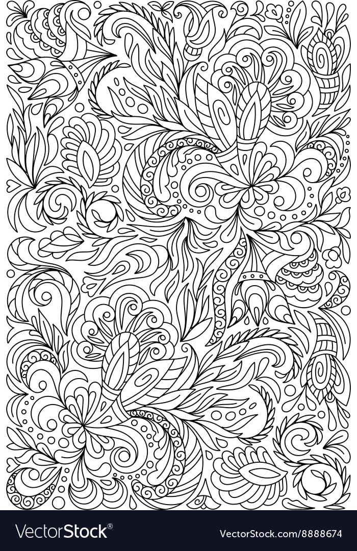 Coloring page with vintage flowers pattern vector image