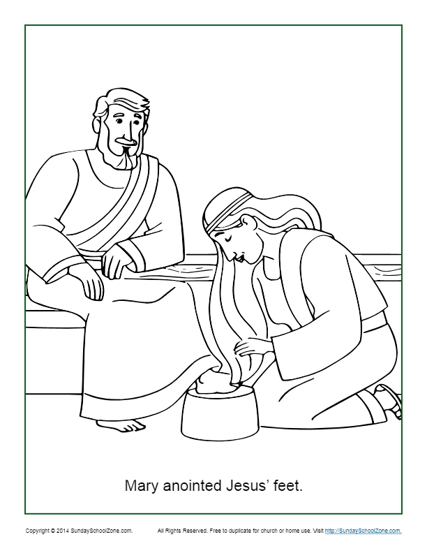 Mary anointing jesus feet coloring page on sunday school zone