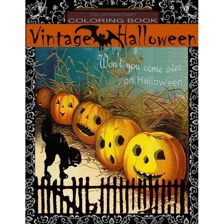 Vintage halloween coloring book wont you e over on halloween paperback