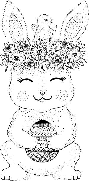 Coloring pages symbols of easter egg hare rabbit stock illustrations royalty