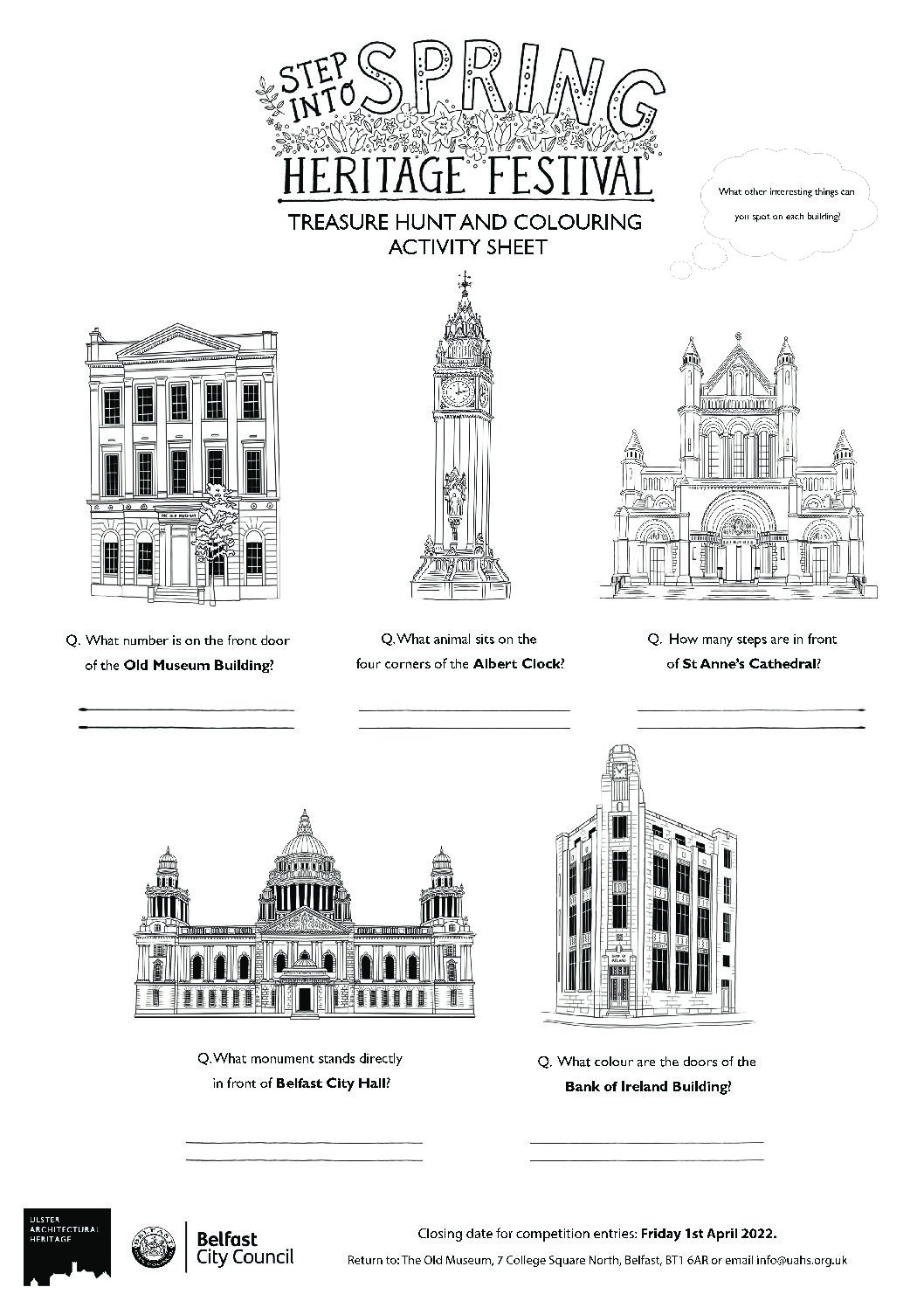 Step into spring treasure hunt and colouring activity sheet
