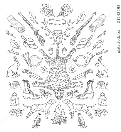 Hunting doodle vintage decor elements